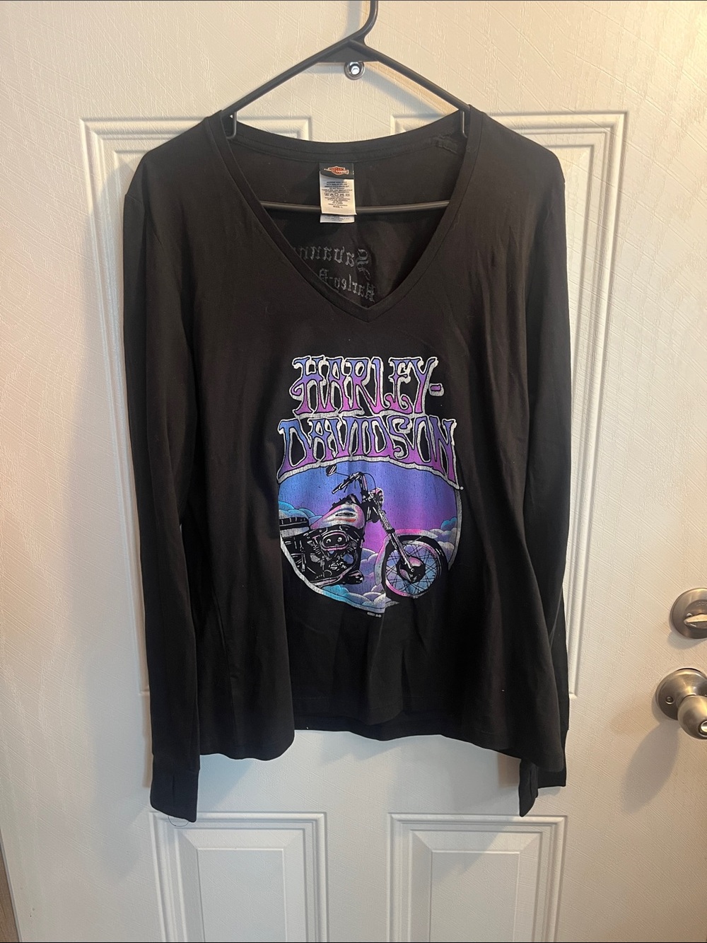 Harley-Davidson Women’s Black V-Neck Graphic Long Sleeve Shirt Size L